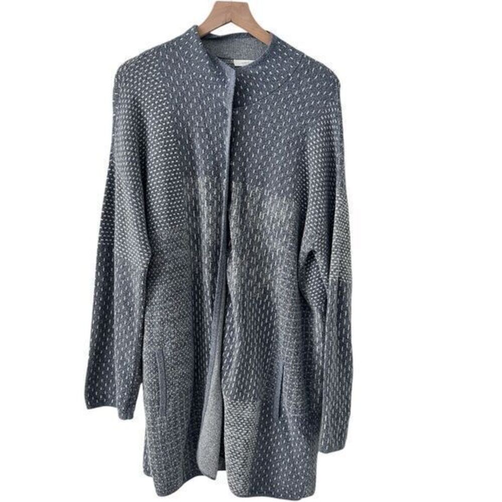 Pure Jill Grey White Snap Long Terrycloth Cardigan Duster Spring Coat Size L‎